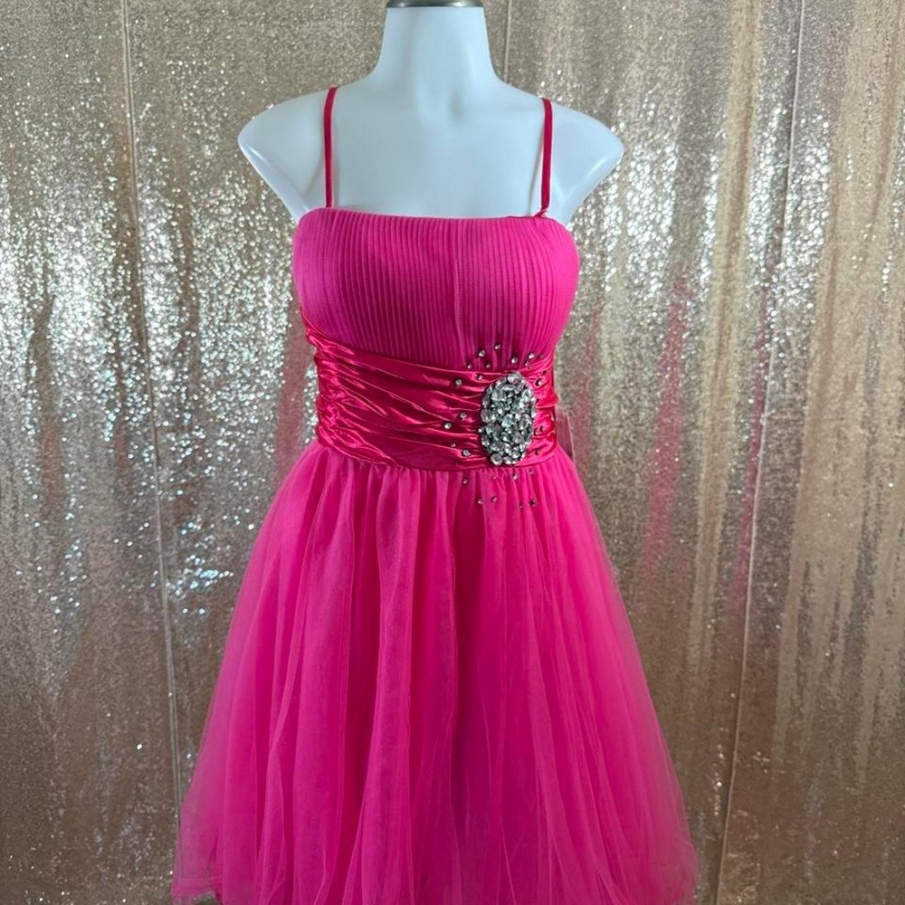 NWT Poly USA Hot Pink Tulle Rhinestone Fit & Flare Homecoming Dress/Size XL